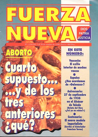 REVISTA FUERZA NUEVA. Nº 1194. OTUBRE 1998. ABORTO