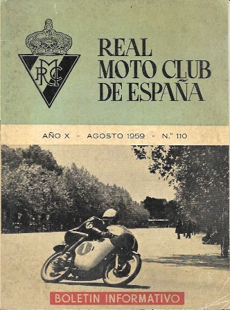 REVISTA REAL MOTO CLUB DE ESPAÑA BOLETIN INFORMATIVO AGOSTO 1959 AÑO X Nº 110
