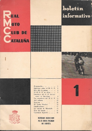 BOLETIN INFORMATIVO REAL MOTO CLUB CATALUÑA DEDICADO AL IX GRAN PREMIO DE ESPAÑA 1959 Nº 1