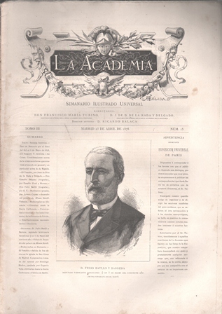 LA ACADEMIA - SEMANARIO ILUSTRADO UNIVERSAL MADRID 23 ABRIL 1878 TOMO III Nº 15