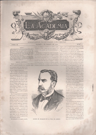 LA ACADEMIA - SEMANARIO ILUSTRADO UNIVERSAL MADRID 7 MARZO 1878 TOMO III Nº 9