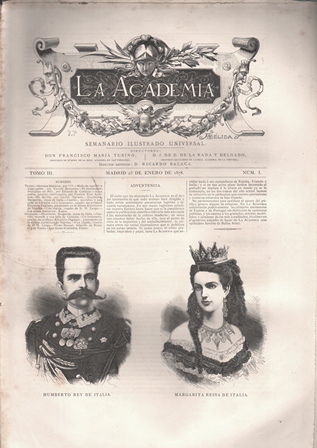 LA ACADEMIA - SEMANARIO ILUSTRADO UNIVERSAL MADRID 23 ENERO 1878 TOMO III Nº 3