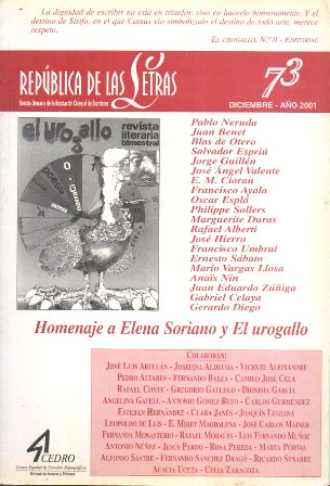 REVISTA REPUBLICA DE LAS LETRAS Nº 73 - DICIEMBRE AÑO 2001