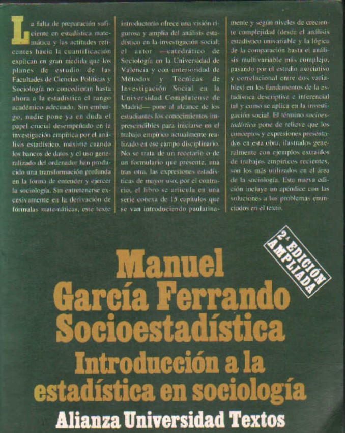 SOCIOESTADÍSTICA. INTRODUCCION A LA ESTADÍSTICA EN SOCIOLOGÍA