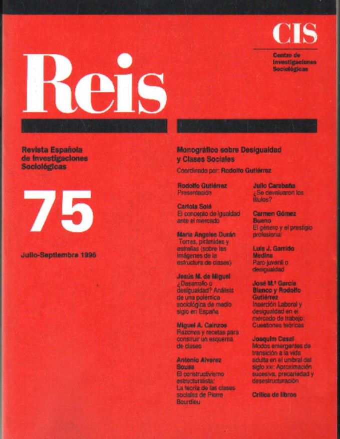 REIS. REVISTA ESPAÑOLA DE INVESTIGACIONES SOCIOLOGICAS, Nº 75 (JUL-SEP 1996)