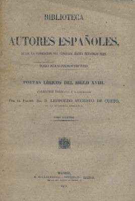 POETAS LIRICOS DEL SIGLO XVIII, TOMO2. COL. BIBLIOTECA DE AUTORES ESPAÑOLES, LXIII.