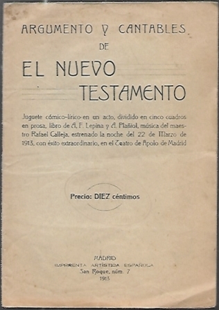 ARGUMENTO Y CANTABLES DE EL NUEVO TESTAMENTO