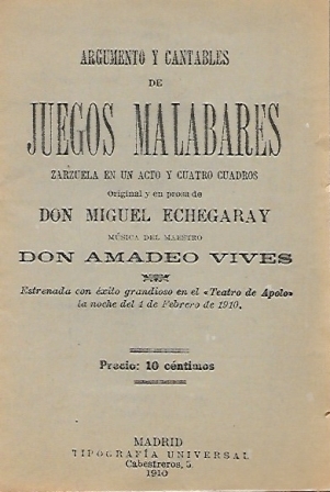 ARGUMENTO Y CANTABLES DE JUEGOS MALABARES