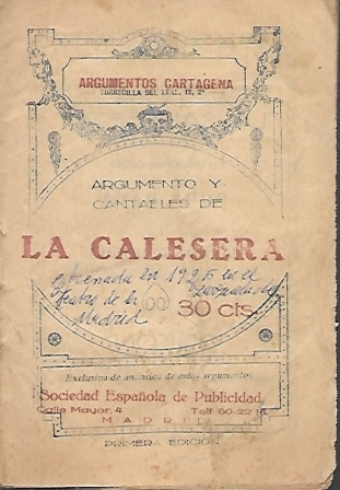 ARGUMENTOS CARTAGENA - ARGUMENTO Y CANTABLE LA CALESERA