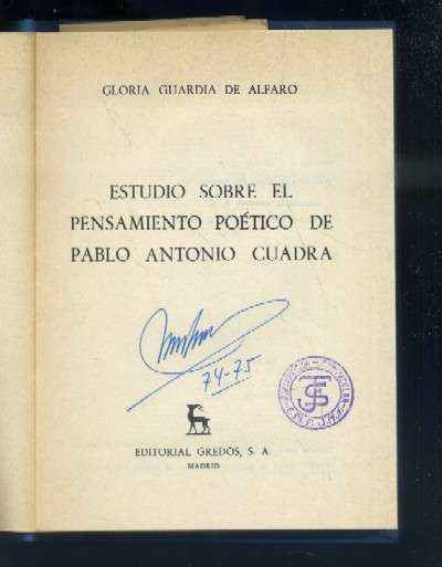 ESTUDIO SOBRE EL PENSAMIENTO POÉTICO DE PABLO ANTONIO CUADRA.