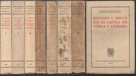 OBRAS COMPLETAS M. MENDENDEZ PELAYO. ESTUDIOS Y DISCURSOS DE CRITICA HISTORICA Y LITERARIA. 7 TOMOS.