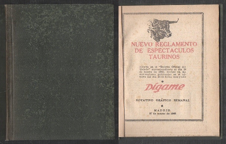 NUEVO REGLAMENTO DEL ESPECTACULO TAURINO 1962