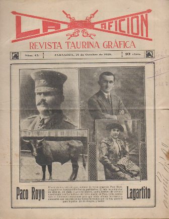 REVISTA TAURINA GRAFICA LA AFICION Nº 45 - ZARAGOZA 25 OCTUBRE 1925