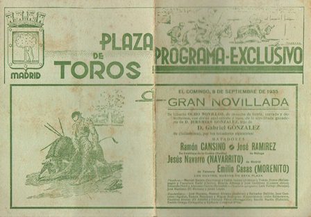 PLAZA DE TOROS DE MADRID - PROGRAMA EXCLUSIVO DOMINGO 8 SEPTIEMBRE 1935