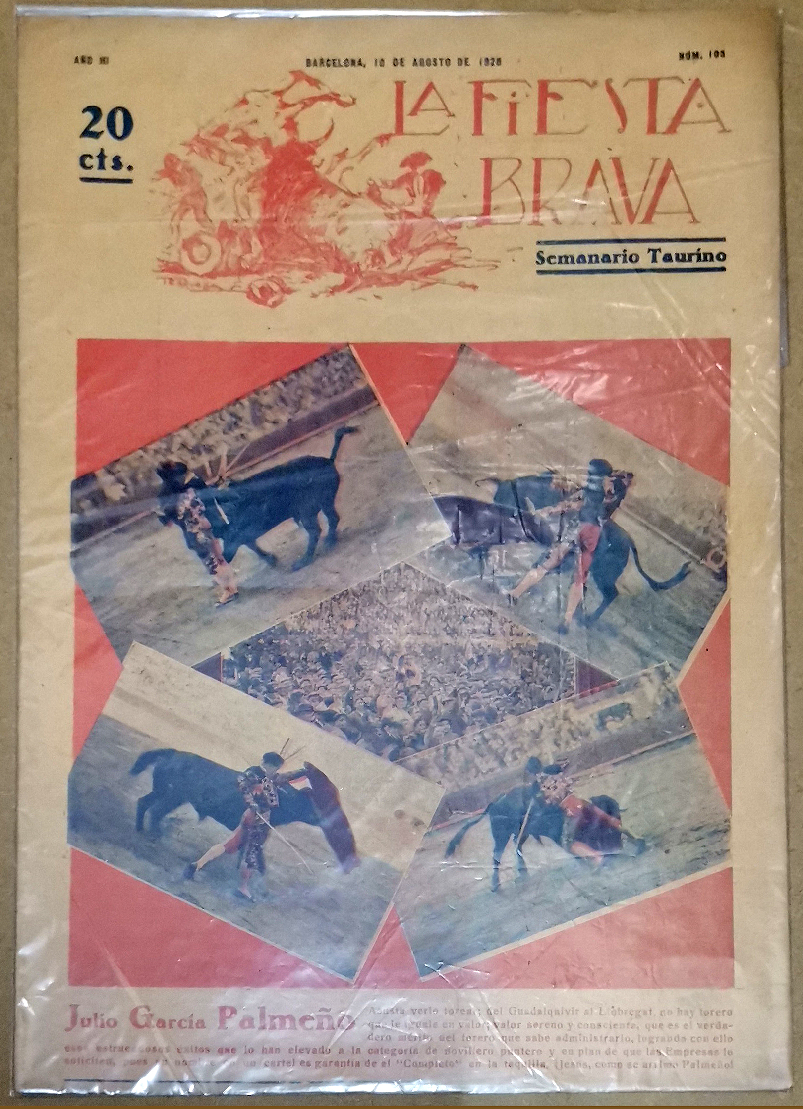 SEMANARIO TAURINO LA FIESTA BRAVA - 10 AGOSTO 1928 AÑO III Nº105