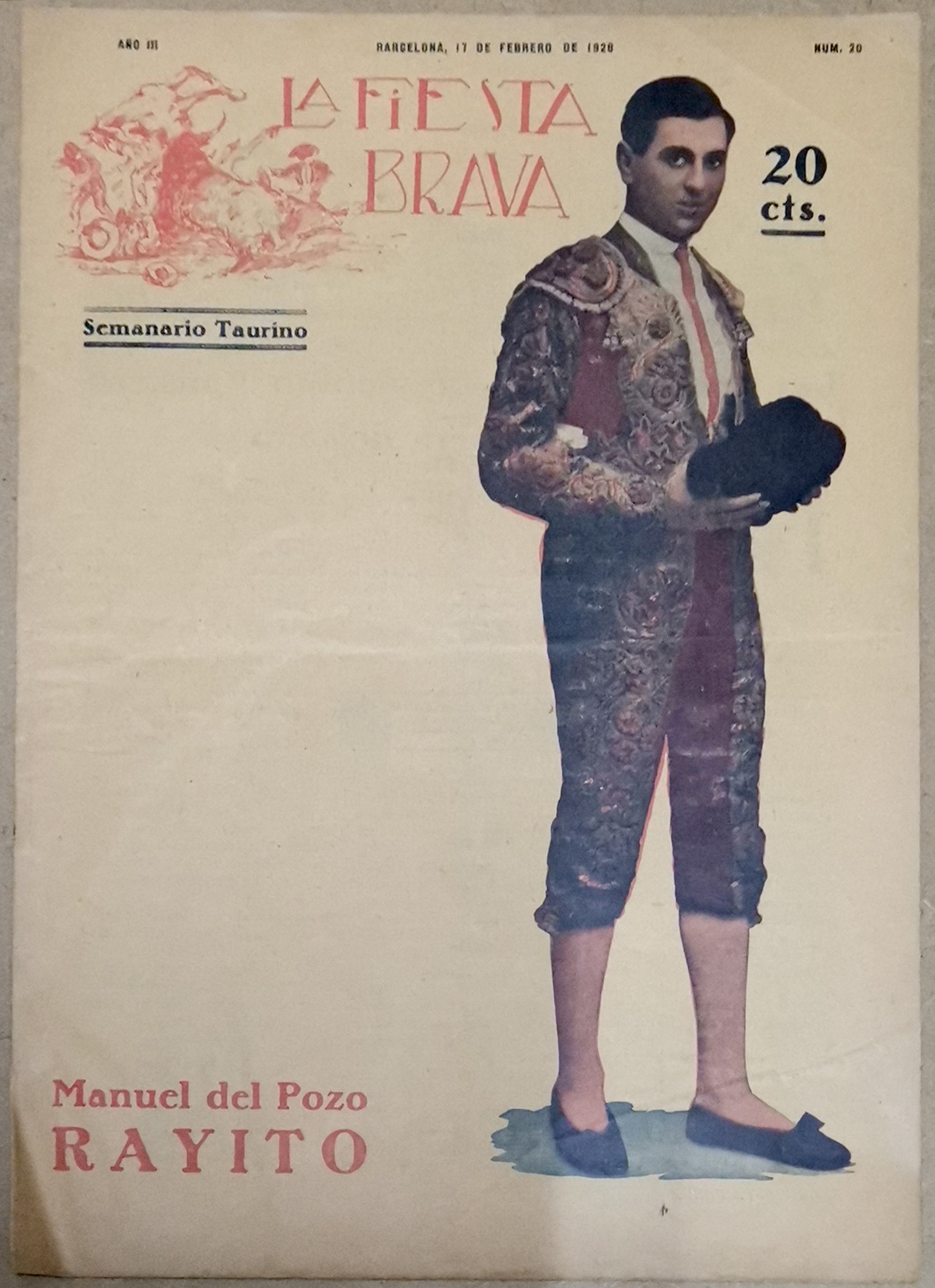 SEMANARIO TAURINO LA FIESTA BRAVA - 17 FEBRERO 1928 AÑO III Nº20