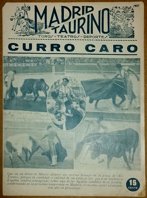 REVISTA MADRID TAURINO - MADRID AÑO VI Nº 289 26 -11-1934