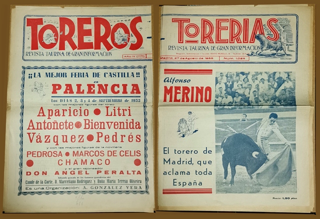 TOREROS, TORERIAS REVISTA TAURINA. MADRID 27 AGOSTO 1955 Nº 1024 AÑO IV
