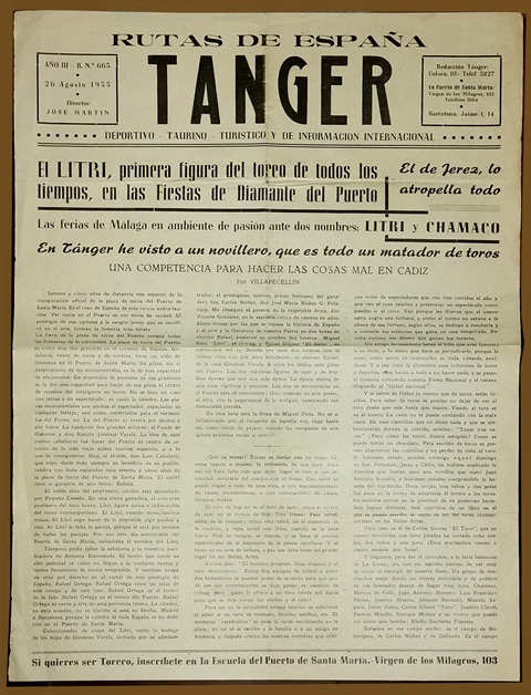 RUTAS DE ESPAÑA TANGER TAURINO, ETC. AÑO III Nº 665 26 AGOSTO 1955