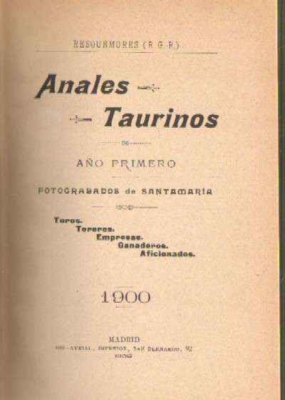 RESQUEMORES ANALES TAURINOS AÑO PRIMERO