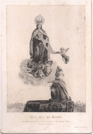 FOTOGRAFIA NTRA. SRA. DEL CARMEN ENTREGANDO EL STO. ESCAPULARIO A S. SIMON STOK 1896