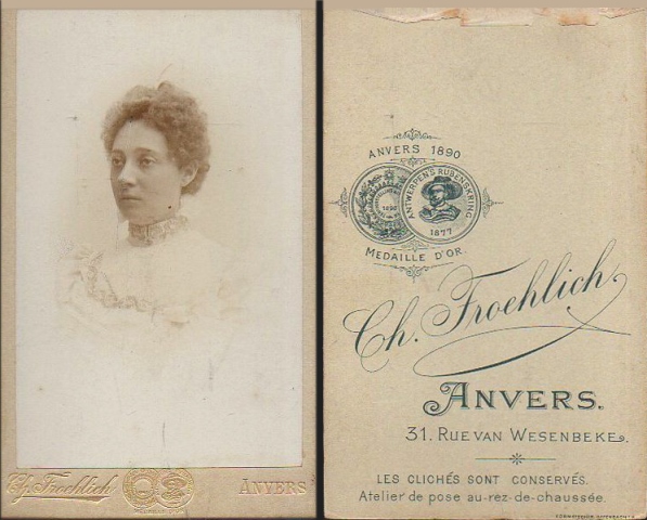 FOTOGRAFIA RETRATO DE SEÑORA FOTO CH. FROEHICH ANVERS. SOBRE 1885