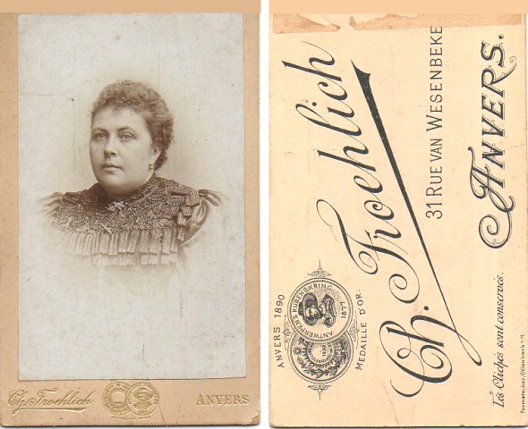 FOTOGRAFIA RETRATO DE SEÑORA FOTO CH. FROEHICH ANVERS. SOBRE 1885