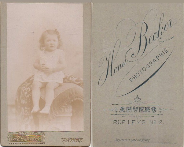 FOTOGRAFIA DE NIÑA PHOTOGRAPHIE HENRI BECKER - ANVERS. SOBRE 1885