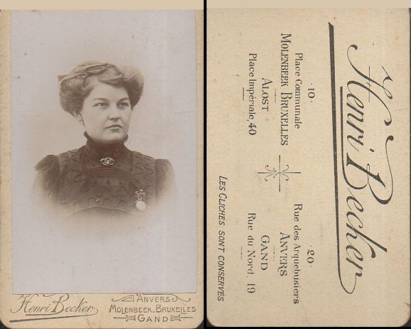 FOTOGRAFIA RETRATO DE MUJER PHOTOGRAPHIE HENRI BECKER - ANVERS. SOBRE 1885