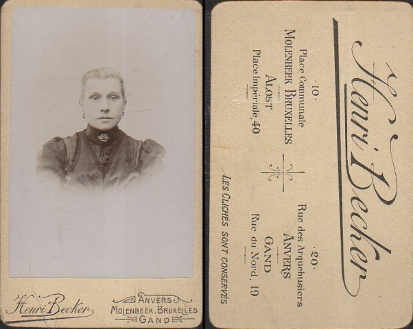 FOTOGRAFIA RETRATO DE MUJER PHOTOGRAPHIE HENRI BECKER - ANVERS. SOBRE 1885