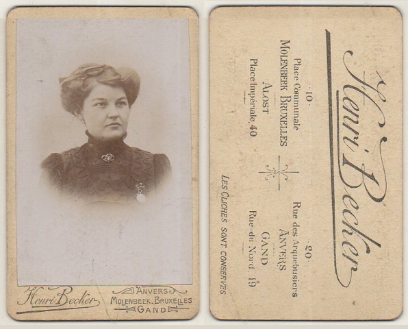 FOTOGRAFIA RETRATO DE MUJER PHOTOGRAPHIE HENRI BECKER - ANVERS. SOBRE 1885