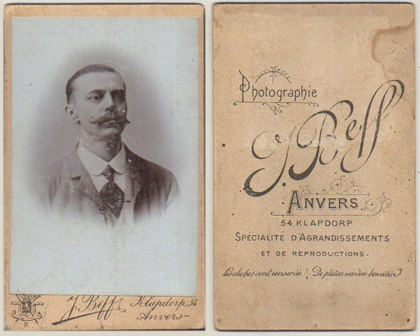 FOTOGRAFIA RETRATO DE HOMBRE PHOTOGRAPHIE HENRI BECKER - ANVERS. SOBRE 1890
