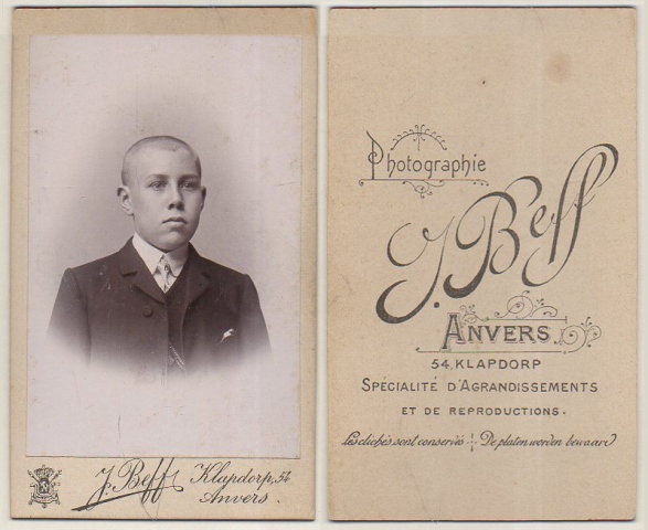 FOTOGRAFIA RETRATO DE JOVEN PHOTOGRAPHIE Y.BELF - ANVERS. SOBRE 1895