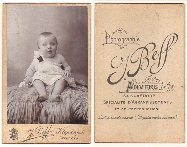 FOTOGRAFIA DE BEBE PHOTOGRAPHIE Y.BELF - ANVERS. SOBRE 1885
