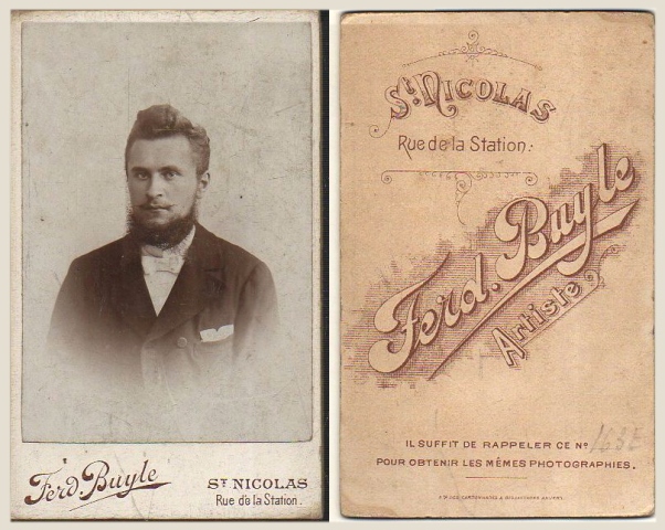 FOTOGRAFIA DE HOMBRE FERD. BUYLE - ST. NICOLAS. SOBRE 1890
