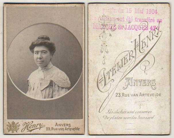 FOTOGRAFIA DE SEÑORA ATELIER HENRY - ANVERS. SOBRE 1885