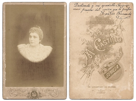 FOTOGRAFIA RETRATO DE MUJER - FOTO CASTILLO (SEVILLA) SOBRE 1895