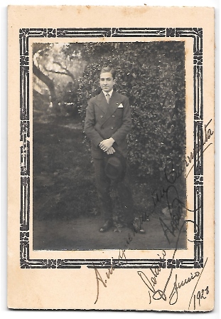 FOTOGRAFIA DE CABALLERO CON DEDICATORIA AÑO 1928