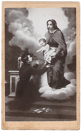 FOTO ESTAMPA SAN ANTONIO DE PADUA, LA VIRGEN Y EL NIÑO JESUS SOBRE 1920