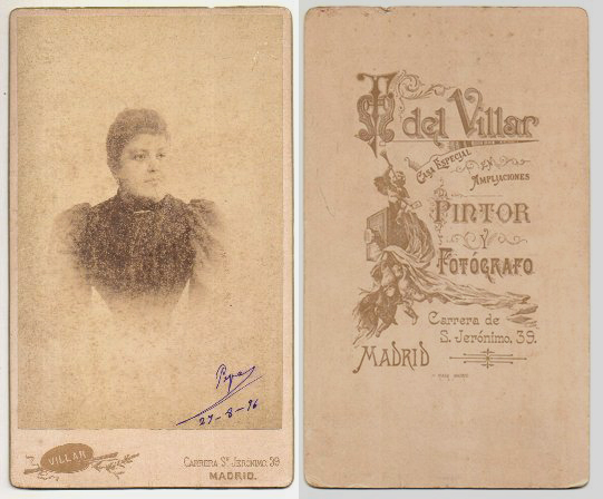 FOTO RETRATO DE MUJER FOTO VILLAR MADRID 27-8-1896