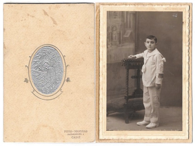 FOTOGRAFIA RECORDATORIA NIÑO DE PRIMERA COMUNION. FOTO IGLESIAS CADIZ SOBRE 1930