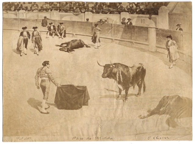 PASE DE MULETA F. CHAVES, LA LIDIA. SOBRE 1890. TAMAÑO 21,7 X 16 CM.