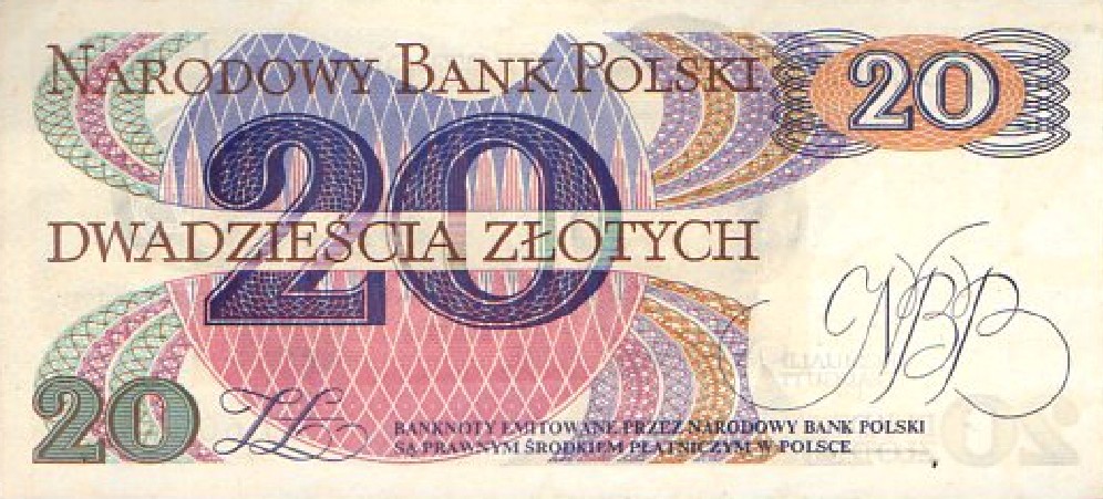 BILLETE ORIGINAL 20 DWADZIESCIA ZLOTYCH  POLONIA AÑO 1982