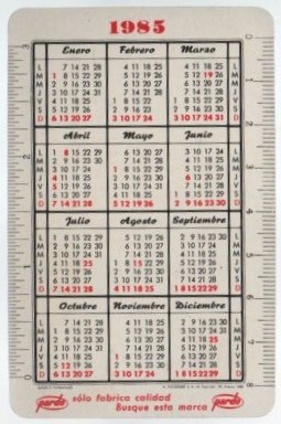 CALENDARIO FOURNIER REVERSIBLE AÑO 1985 / 86