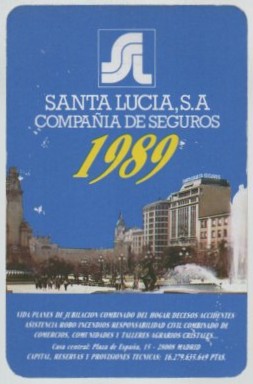CALENDARIO FOURNIER SANTA LUCIA AÑO 1989