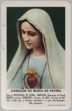 CALENDARIO FOURNIER CORAZON MARIA FATIMA AÑO 1961