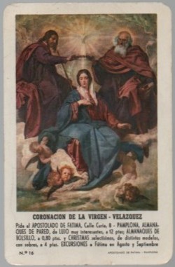 CALENDARIO FOURNIER CORONACION VIRGEN AÑO 1967