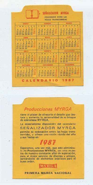 CALENDARIO DE BOLSILLO-1987-SEÑALIZADOR MYRGA