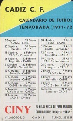CALENDARIO CÁDIZ C.F. TEMPORADA 1971-72.