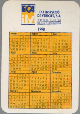CALENDARIO ITV 1998 EN CATALAN